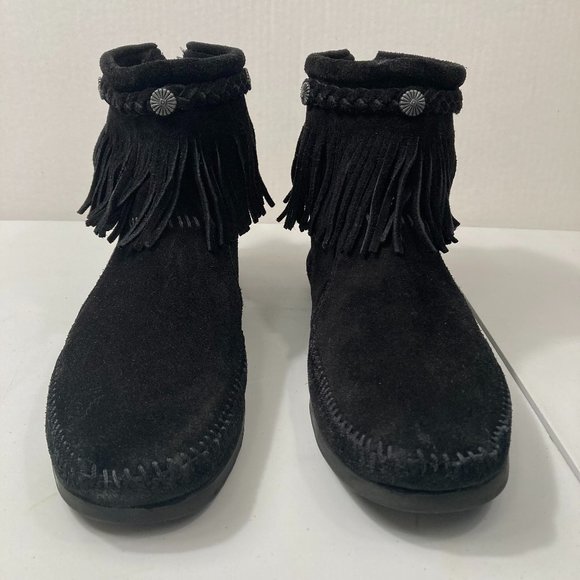 Minnetonka Shoes - MINNETONKA Women Fringe Concho Back Zip Ankle MOCCASIN BOOTS Leather